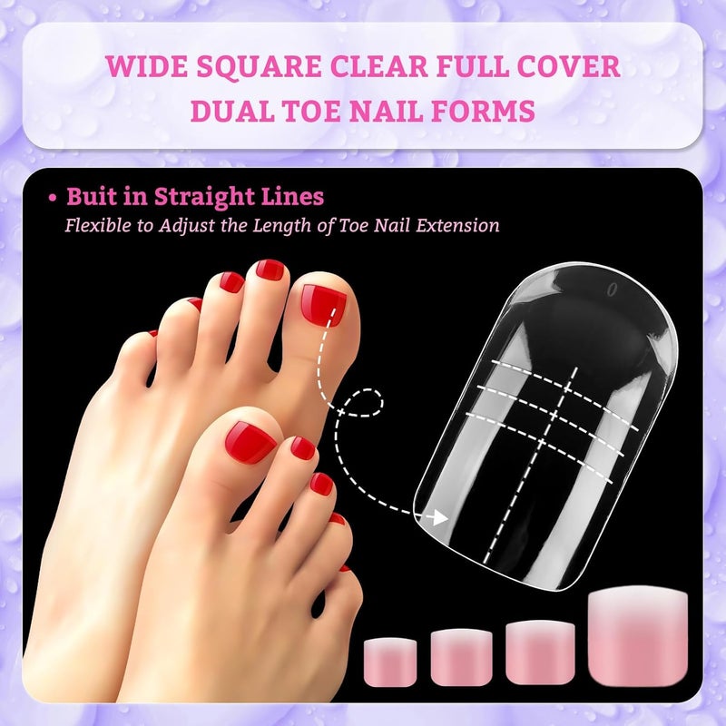 Outopen 300pcs Wide Square Toe Nail Forms Clear Toenail Extension Nail Mold Full Cover Nail Art Mold for Toes for Wide Nail Beds Acrylic Extension Nail Forms for Beginners DIY Manicure, 15 Sizes - Image 2